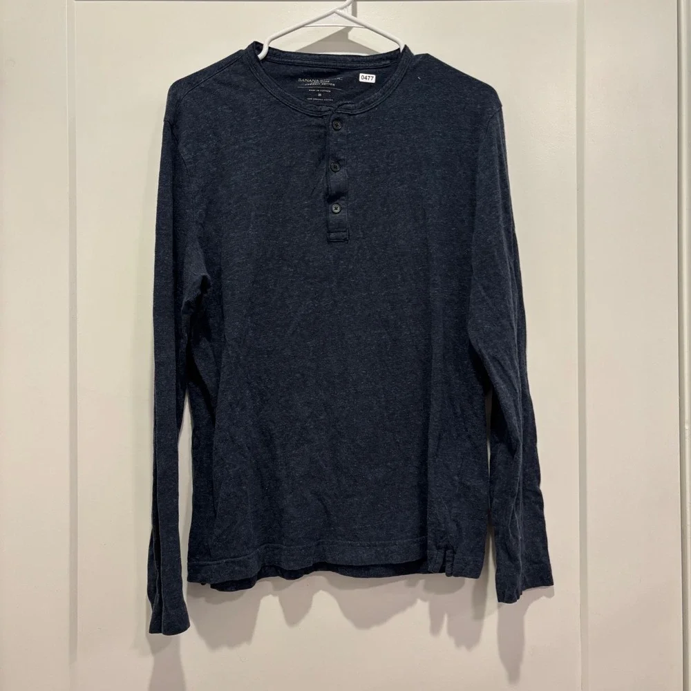 Banana Republic Mens Organic Cotton Soft Wash Henley Long Sleeve Navy Blue M